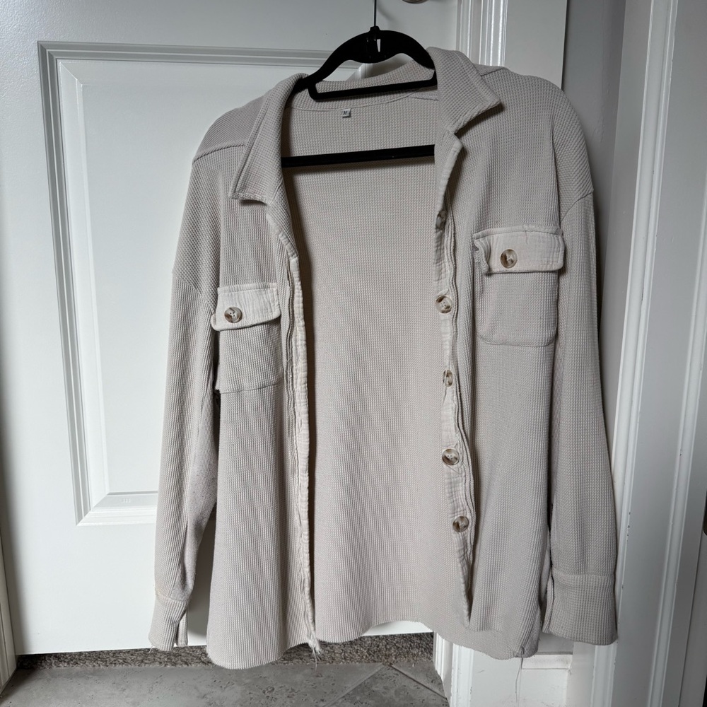 Women's Cream Waffle Button-Down Shirt